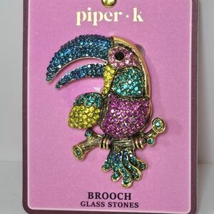 Piper K Colorful Toucan Tropical Bird Brooch Nwt